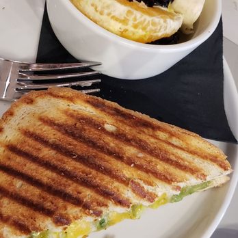 Shuffles: Board Game Cafe - Cheese & Avacado Panini with fresh fruit - Bars Near Me - Tulsa, Oklahoma