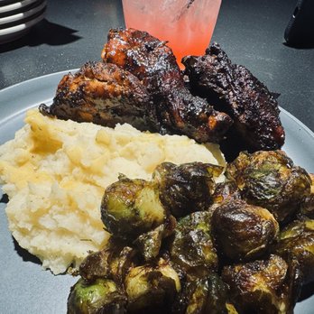 Aunties House Kitchen and Bar - Jerk chicken, masked potatoes, Brussels sprout and Aunt Rita. This whole damn meal was slapping! - Cocktail Bars Near Me - Smyrna, Georgia Aunties House Kitchen and Bar - Jerk chicken, masked potatoes, Brussels sprout and Aunt Rita. This whole damn meal was slapping! - Cocktail Bars Near Me - Smyrna, Georgia