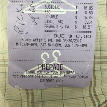 Village Cleaners - Receipt - Dry Cleaning Near Me - Reseda, California