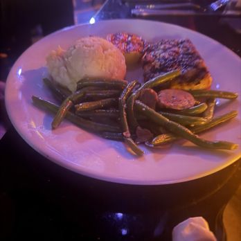 The Funky Biscuit - Mahi fish with mashed potatoes and green beans. - Jazz & Blues Near Me - Boca Raton, Florida The Funky Biscuit - Mahi fish with mashed potatoes and green beans. - Jazz & Blues Near Me - Boca Raton, Florida