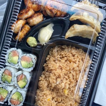 Sakura Cafe - Special box!   gyoza   hibachi shrimp   fried rice   & Alaskan roll - Japanese Near Me - Hazel Green, Alabama