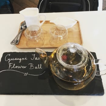Em-Tea - Jasmine Flower Ball tea pot with cream and sugar! So cute! - Bubble Tea Near Me - Merced, California