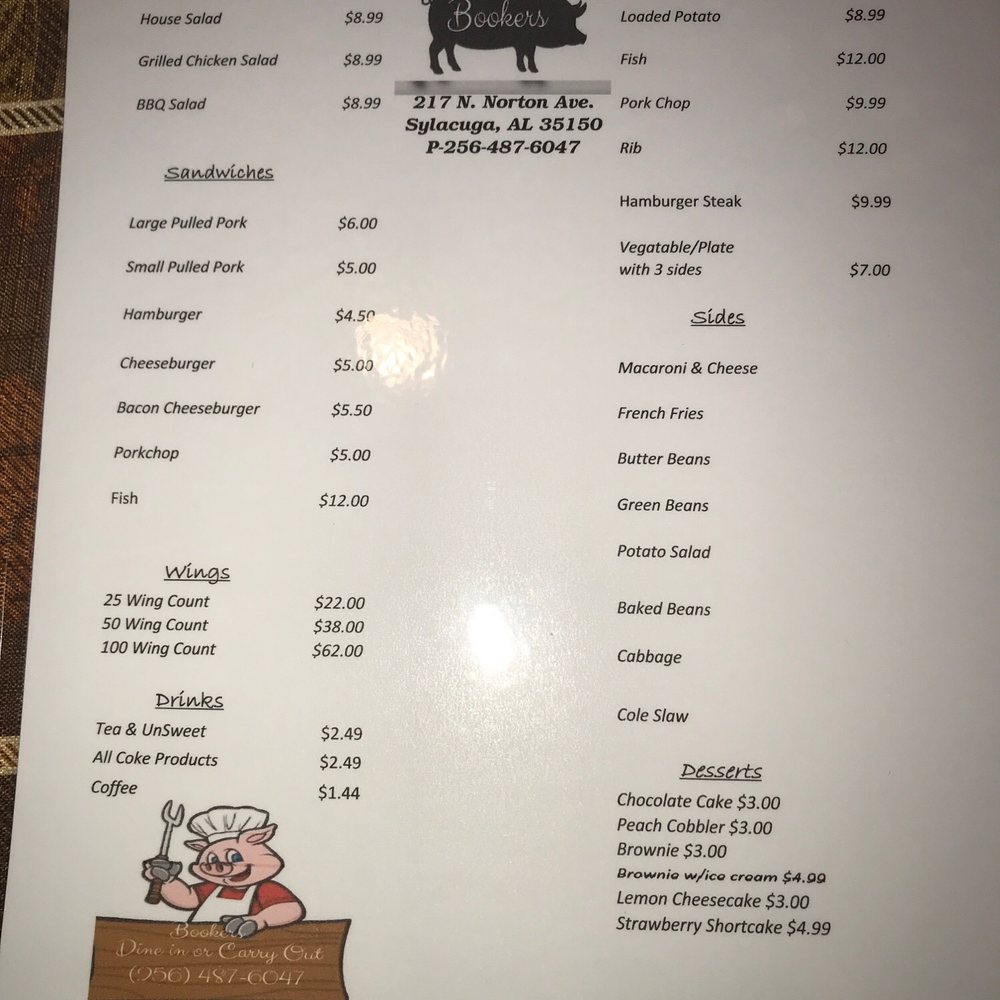 the menu for the restaurant