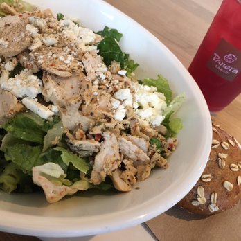 Panera Bread - Greek salad with grilled chicken, a little piece of whole wheat bread and hibiscus iced tea (Agua de Jamaica wanna be)...all was good! - Salad Near Me - Waco, Texas
