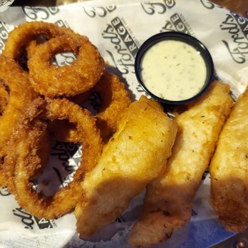 Ford's Garage Plano - Fish and onion rings - kids plate is plenty!! - Burgers Near Me - Plano, Texas Ford's Garage Plano - Fish and onion rings - kids plate is plenty!! - Burgers Near Me - Plano, Texas