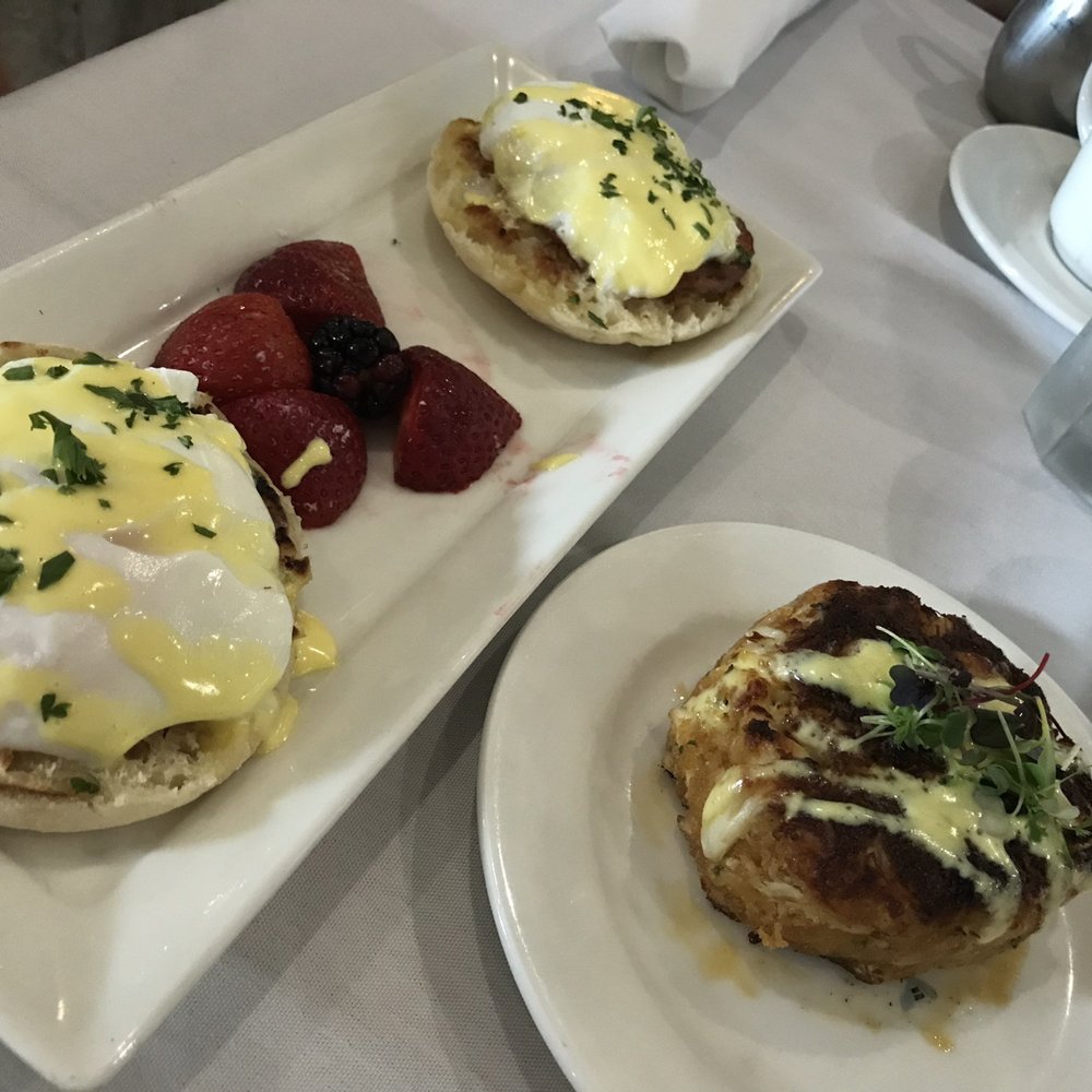 Marais - Eggs Benedict with crab cake on the side. - Seafood Near Me - Dickinson, Texas Marais - Eggs Benedict with crab cake on the side. - Seafood Near Me - Dickinson, Texas