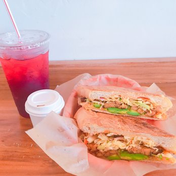 Bodega - Tempeh sandwich, hibiscus soda, and cortadito (which is free with a check in)! - Latin American Near Me - St Petersburg, Florida