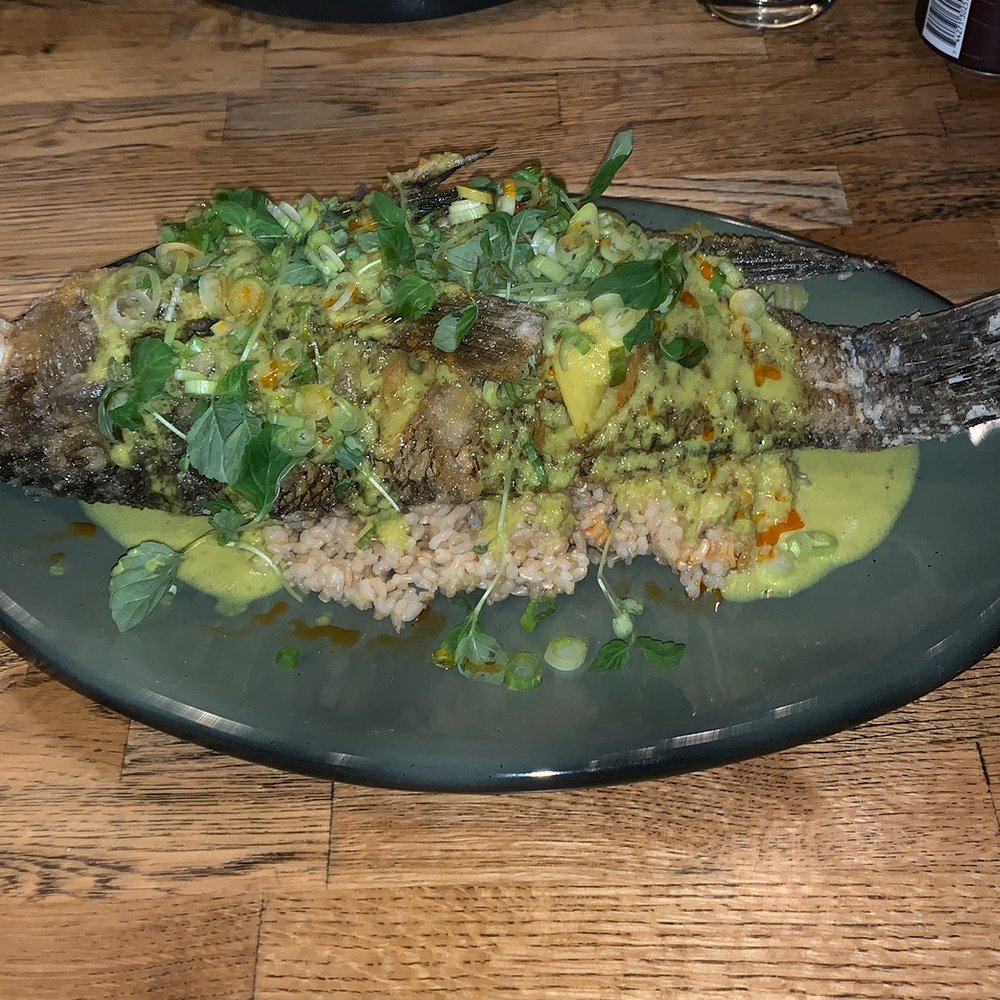 Deadhorse Hill - Fried seabass with green curry - New American Near Me - Worcester, Massachusetts Deadhorse Hill - Fried seabass with green curry - New American Near Me - Worcester, Massachusetts