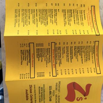 Z’s - Menu - Mediterranean Near Me - Montebello, California