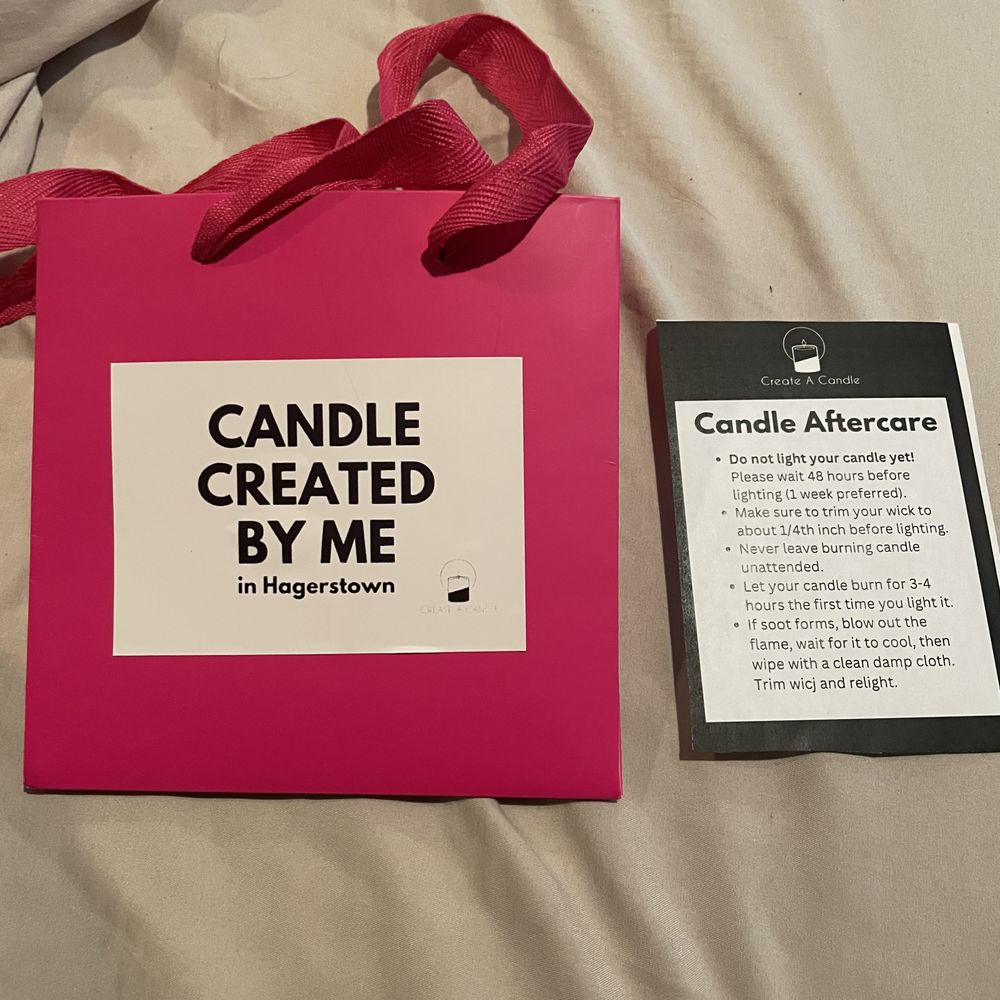 Create A Candle - Gift bag and aftercare pamphlet - Candle Stores Near Me - Hagerstown, Maryland Create A Candle - Gift bag and aftercare pamphlet - Candle Stores Near Me - Hagerstown, Maryland