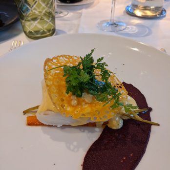 Les Terrasses du Cottage - Cod dinner. Everything was incredibly delicious!  Cod cooked perfectly and flaky. - French Near Me - Talloires, 74