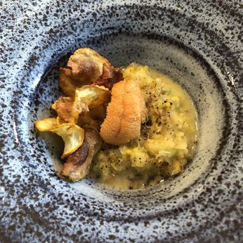 Commis - Summer squash pulp with dried abalone, basil, and uni - New American Near Me - Oakland, California
