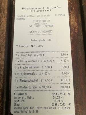 Menu photo 1 Restaurant & Cafe Sturmfrei Esens, NI Menu photo 1 Restaurant & Cafe Sturmfrei Esens, NI