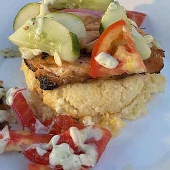 Skippers Pier - Salmon and grits - Seafood Near Me - Deale, Maryland Skippers Pier - Salmon and grits - Seafood Near Me - Deale, Maryland