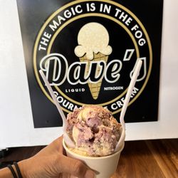Dave's Gourmet Ice Cream - Double scoops: triple berry and butter scotch