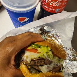 Jimbo's Hamburger Palace - Double Swiss cheeseburger. Coke. Pepsi ice cup.