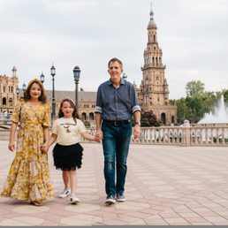 My family on vacation at Plaza España in Seville