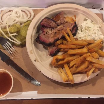 Stiles Switch BBQ & Brew - Brisket with fries and coke slaw - Barbeque Near Me - Austin, Texas