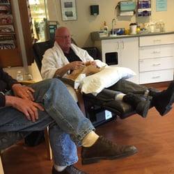 UCSF Cancer Center San Mateo - My dad eating lunch with his visiting friend while receiving his chemo treatment