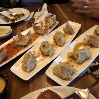 P.F. Chang's - Crab wontons, pork dumplings and shrimp dumplings. ( And too many dirty dishes... ) - Chinese Near Me - Henderson, Nevada P.F. Chang's - Crab wontons, pork dumplings and shrimp dumplings. ( And too many dirty dishes... ) - Chinese Near Me - Henderson, Nevada