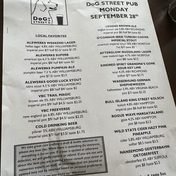 DoG Street Pub - Daily menu - British Near Me - Williamsburg, Virginia
