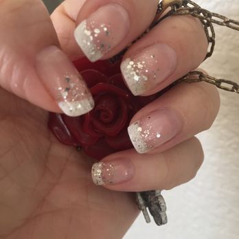Red Nails - Just a splash of sparkle (natural nail, w/gel polish French & sparkle added) - Nail Salons Near Me - Auburn, California Red Nails - Just a splash of sparkle (natural nail, w/gel polish French & sparkle added) - Nail Salons Near Me - Auburn, California