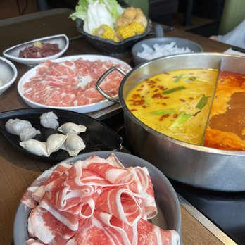 Happy Lamb Hot Pot - House Spicy Marrow Broth and Tomato Broth (insta: @badtothebite) - Hot Pot Near Me - Seattle, Washington Happy Lamb Hot Pot - House Spicy Marrow Broth and Tomato Broth (insta: @badtothebite) - Hot Pot Near Me - Seattle, Washington