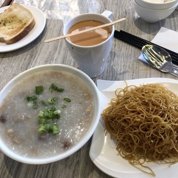 Calgary Court Restaurant - Peanut and Dry Scallop Congee, Soy Sauce Fried Noodles, and Hot Milk Tea - Chinese Near Me - Calgary, Alberta