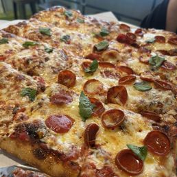 Square pie, half pepperoni Square pie, half pepperoni