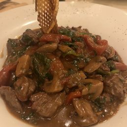 Filet Mignon steak tips in a Demi glaze sauce. Filet Mignon steak tips in a Demi glaze sauce.