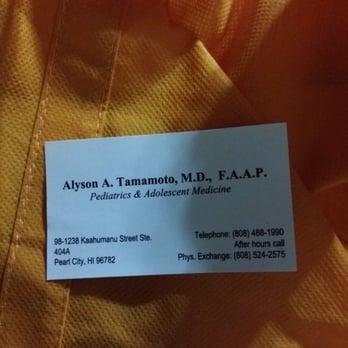 Alyson A Tamamoto, MD - The front of Dr. Tamamoto's business/appointment reminder card - Pediatricians Near Me - Aiea, Hawaii