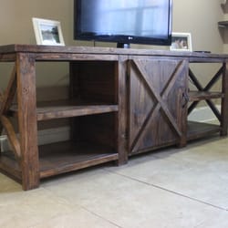 Rocky Brook Woodworks - Barn door Media Console. Available at www.RockyBrookWoodworks.com