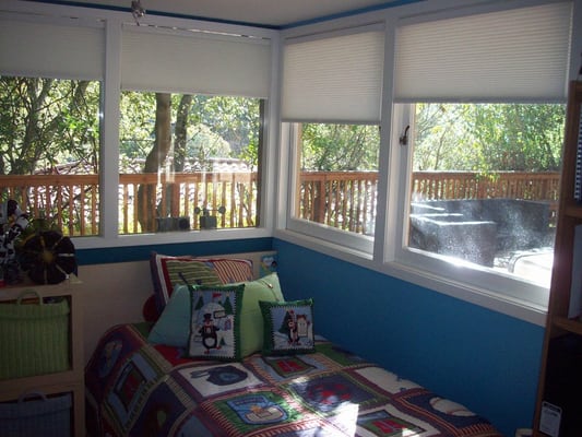 Honeycomb Blinds - Cellular shades, often referred to as 'honeycomb' shades, are a type of window covering designed with a distinctive cellular or hexagonal structure that resembles a honeycomb. These shades are crafted from soft, durable fabrics, and their unique design creates pockets or cells that trap air, providing exceptional insulation for homes. The insulating properties make cellular shades highly energy-efficient, helping to regulate indoor temperatures by preventing heat loss in the winter and heat gain in the summer. In addition to their thermal benefits, cellular shades offer privacy and light control, allowing occupants to adjust the level of natural light entering a room. The wide range of colors, styles, and opacities make them a versatile and aesthetically pleasing window treatment option, suitable for various interior designs. Overall, cellular shades combine functionality, energy efficiency, and style, making them a popular choice for homeowners seeking a well-rounded window covering solution.
Contact me today to see if honeycomb shades are the right option for your space.