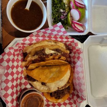 Red Tacos - Combo 1 - Two Queso Tacos and Two Street Tacos with a dip of consome. - Tacos Near Me - Lehi, Utah