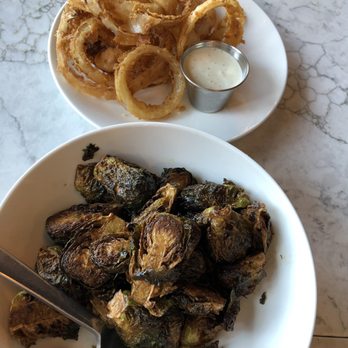 H Cafe - Fried Brussels Sprouts & Old Bay Onion Rings YUMMY! - Breakfast & Brunch Near Me - Los Angeles, California