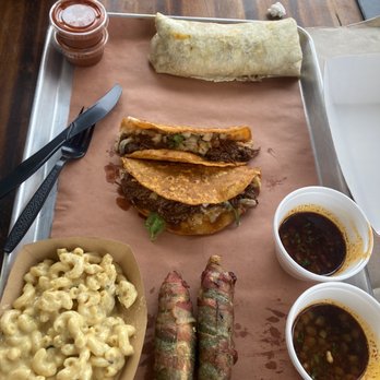 Caldwell County Mexi-Q - Mac cheese, Mexican twinkies, brisket tacos and a chili burrito. - Barbeque Near Me - Gilbert, Arizona