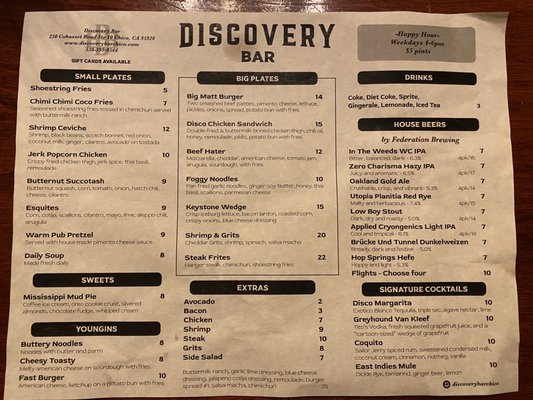 Menu photo 5 Discovery Bar Chico, CA