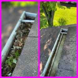 Goodwill Gutter Cleaning - Before/after pics of a gutter and downspout cleaning