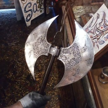 Sam Kutz Silversmith & Artist - Polishing and cleaning my double edged battle axe. - Art Galleries Near Me - Costa Mesa, California Sam Kutz Silversmith & Artist - Polishing and cleaning my double edged battle axe. - Art Galleries Near Me - Costa Mesa, California
