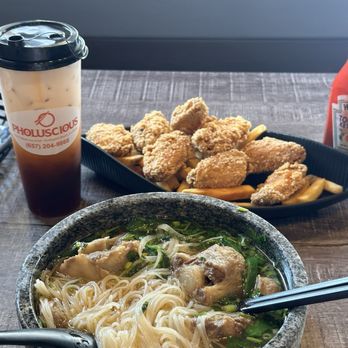 Pholuscious - Thai Tea, Chicken Wings, and Ox Tail Pho. This is my favorite combo when I come here. - Vietnamese Near Me - Huntington Beach, California