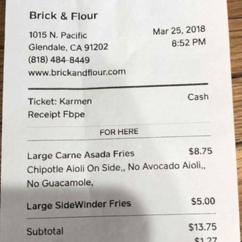 Brick and Flour - Receipt - Mexican Near Me - Glendale, California Brick and Flour - Receipt - Mexican Near Me - Glendale, California