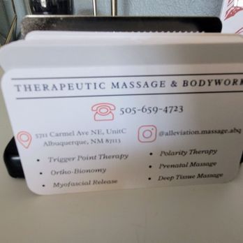 Alleviation Pain Relief Center - Contact card - Massage Near Me - Albuquerque, New Mexico Alleviation Pain Relief Center - Contact card - Massage Near Me - Albuquerque, New Mexico