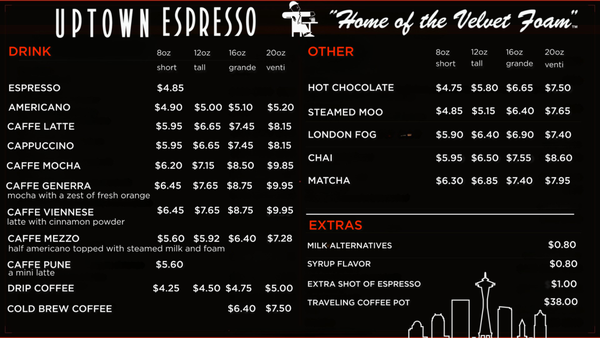 Menu photo 2 Uptown Espresso - Belltown Seattle, WA Menu photo 2 Uptown Espresso - Belltown Seattle, WA