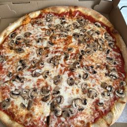 Large cheese pizza with mushrooms