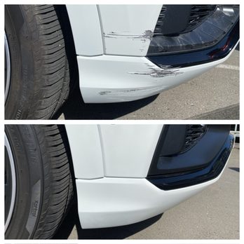 Same Day Auto Scratch & Dent Repair - Before and after Audi front bumper scratches - Body Shops Near Me - Seattle, Washington