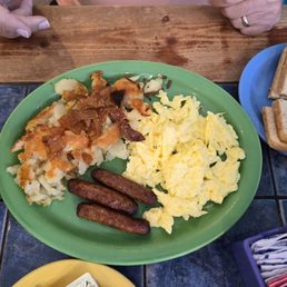 Couple eggs, sausage with home fries (had onions which I feel are necessary for true home fries)