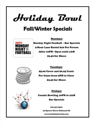 Menu photo 3 Holiday Bowl Oakland, NJ Menu photo 3 Holiday Bowl Oakland, NJ
