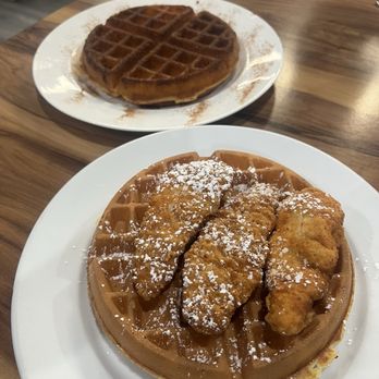 Garden Berry Cafe Ottawa - Foreground is chicken and waffles and behind that is the churro waffle. - Cafes Near Me - Ottawa, Illinois Garden Berry Cafe Ottawa - Foreground is chicken and waffles and behind that is the churro waffle. - Cafes Near Me - Ottawa, Illinois