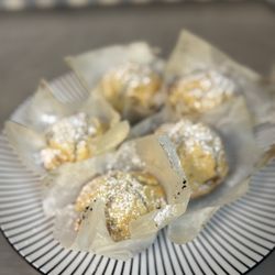Pam’s Bakery Bliss - Fresh from the oven, peach/ almond muffins