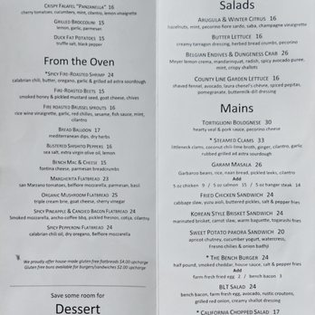 The Bench - Menu - New American Near Me - Pebble Beach, California The Bench - Menu - New American Near Me - Pebble Beach, California